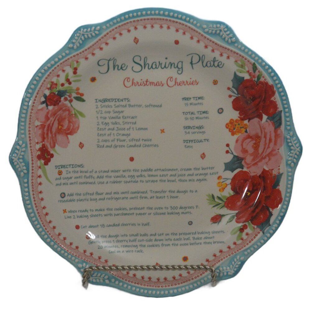 Pioneer Woman Cheerful Rose 12" Holiday Cookie Recipe Sharing Plate